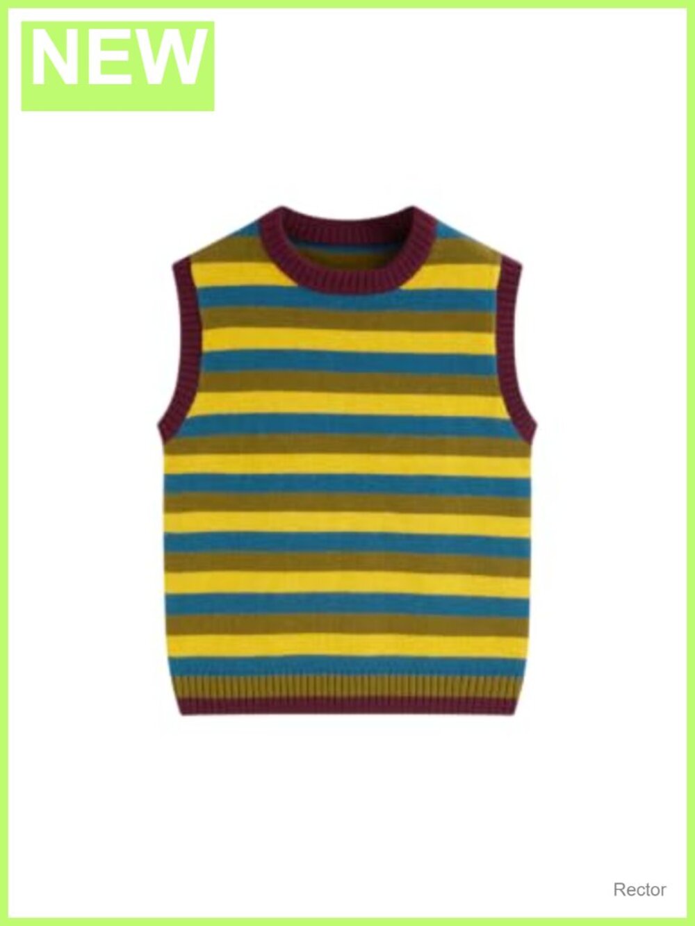 Sleeveless Striped Sweater Vest Contrast Ribbed Trim Layering